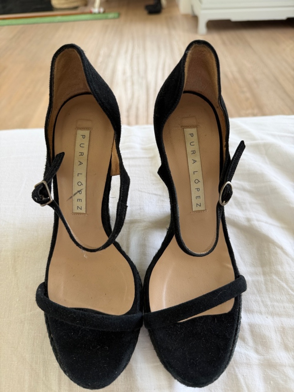 Free People Pura López Black Suede Espadrilles Wedge Fit 7 &7.5 narrow LOVe - Picture 3 of 9